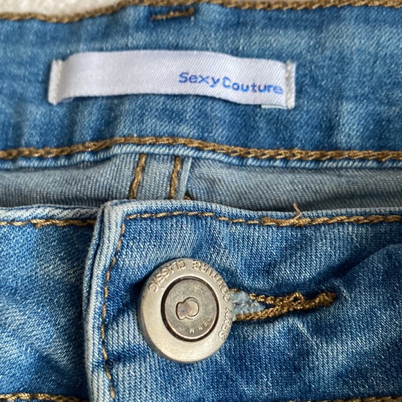 “Sexy Couture” Jean Shorts With Pearls On Sides - Picture 3 of 6